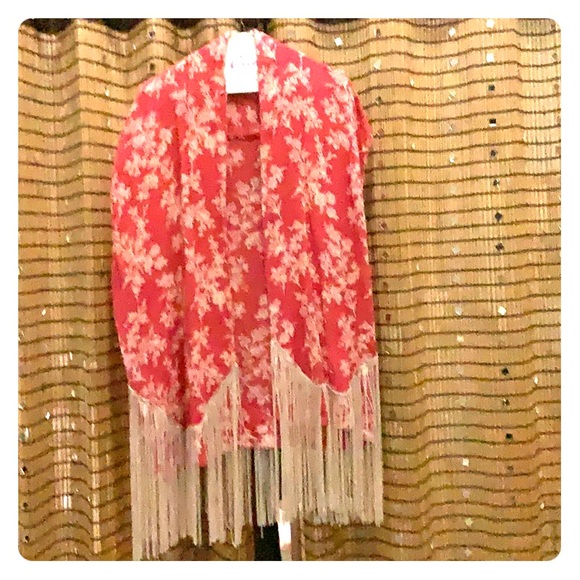 Mango Other - Mango EUC Fringe Cardigan OS coral cream